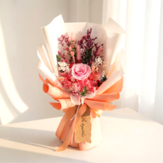 데이나 생화 프리저브드 꽃다발 + 쇼핑백(28cm x 40cm), 베이비 핑크