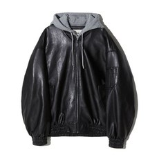 브이투 VTWO 자켓 재킷 바람막이 점퍼 8012 비건레더후드점퍼 블랙