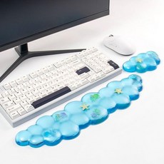 젤 키보드 및 마우스 손목 받침대 세트 - 컴퓨터 키보드용 클리어 블루 클라우드 손목 받침대 60%/68%/75% 타이핑 및 게임을 위한 편안함 및 지원, Clear