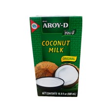 태국 아로이디 코코넛밀크 UHT 팩 500ml 똠얌꿍 커리 라떼 스무디 동남아음식재료, 1개