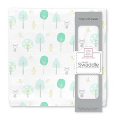 SwaddleDesigns 면 모슬린 포대기 담요 남아 및 여아용 속싸개 최고의 샤워 선물 116.8 x 116.8cm46 46인치 어린 양 스털링 182379, Green Woodland