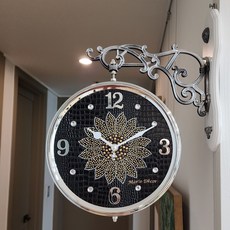 금빛 해바라기 무소음 벽시계 (양면), 블랙