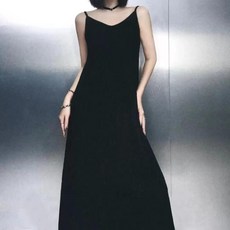 투니스 여성 단색 루즈핏 롱 민소매 원피스