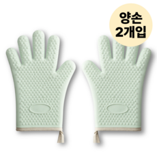 라운드샵 미끄럼방지 두꺼운 실리콘 오븐 장갑, 2개, 민트