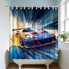 Fnuyqoyo Modern Car Shower Curtain 72x72inch Sports Racing Curtains with Hooks for Bathroom Decor
