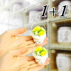 납골당꾸미기 핸드메이드 국산 소중한분께 미니 yellow 꽃바구니 미니어처 조화 봉안당 꾸미기 꽃병 화병 리스 꽃다발, 노랑