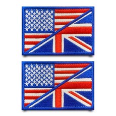 2피스 영국/미국 국기 자수 패치 후크 & 루프 바느질 엠블럼 패스너 전술 아플리케 DIY 코스튬 액세서리 블루 우정 의류 배낭 재킷 모자 조끼 청바지용, British/American