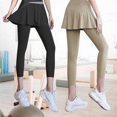 고탄력 치랭스 테니스 발레 치마 등산 레깅스 요가 밴딩, 베이지 55-66