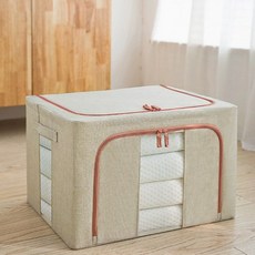 加厚棉麻布藝 衣服收納箱 防塵大容量 可疊整理箱, 淺卡其∣單窗 可視防潮耐磨, 1個