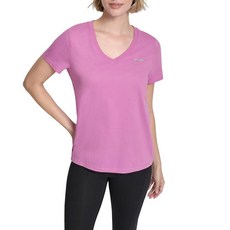 DKNY 여성용 메탈릭 버블 로고 브이넥 릴렉스 핏 티셔츠 크로커스 라지 377147