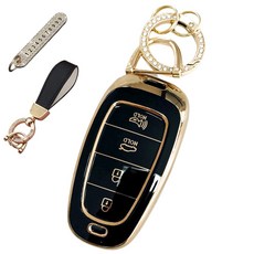 루루형제 현대 호환 자동차 프리미엄 TPU 키 케이스+번호 키링+가죽스트랩, 다크블랙, AH-05