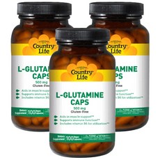 컨트리라이프 L-글루타민 500mg 글루텐 프리 비건 캡슐, 100정, 3개