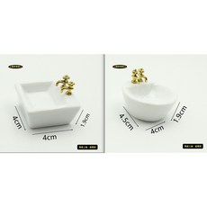 隨草憶境 迷你仿真陶瓷洗手台水槽 精緻娃娃屋浴室配件 袖珍食玩微縮模型 打造夢幻微景觀, 1個, 全套2組入（方形+圓弧形水槽）