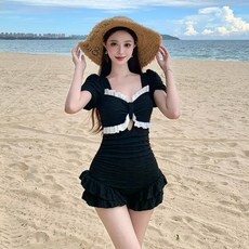 LIULU連體泳衣女高腰遮肉顯瘦三角純色時尚性感純欲高級感度假游泳衣