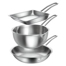 WAGENSTEIGER IH電磁爐適用3層塗層不鏽鋼鍋具3件組, 銀色, 早午餐鍋 22cm+煎蛋鍋 14cm+炒鍋 20cm, 1組