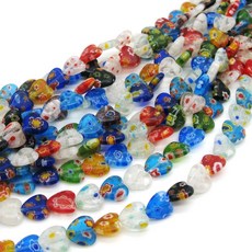 Beading Station 38-Piece Mix Millefiori Lampwork Flat Heart Glass Beads 10mm ~ Jewelry Findings ~