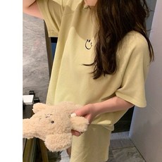 笑臉華夫格睡衣套裝 - 夏季薄款寬鬆家居服