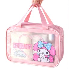 산리오 2중구조 메쉬 방수 수영가방 대형 목욕 비치백, 핑크 마이멜로디