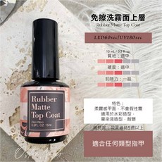 Ostar Nails 免擦洗霧面上層 Rubber Matte Top Coat, 1個, 免擦洗霧面上層-15ml, 15ml
