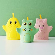 아기 유아 목욕 장갑 부드러운 거품 때타올, 노랑오리+초록개구리+핑크돼지, 1