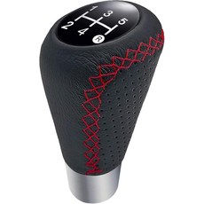 Universal Leather Gear Shift Knob 5 Speed Manual Black with Red Stitching 3 Adapters 8/10/12mm, Universal Leather Gear Shift K