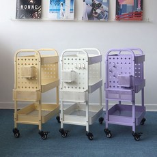 킨슬리 페그보드 트롤리 2세대 이동식 3단 선반 철제 수납장 4colors, 미스틱퍼플