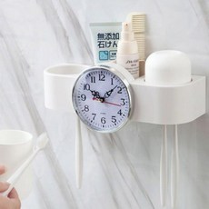 욕실 시계 칫솔 홀더 흡착식 칫솔꽂이 면도기 벽걸이 칫솔 거치대 화장실 욕실정리선반 욕실수납선반, 상세페이지 참조