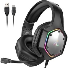 EKSA E1000 게이밍 헤드셋 노이즈 캔슬링 마이크와 RGB 조명 포함 PC PS4 PS5 노트북 호환, EKSA USB-A+타입 C