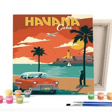 DIY캔버스형 그림그리기 25x25cm 랜드마크_쿠바_하바나, 1개