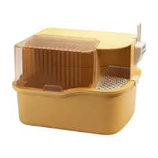 全半封閉式超大號貓砂盆，防外濺加高貓廁所，寵物貓咪用品, 芒果黃,萌尾云廊貓砂盆, 1個