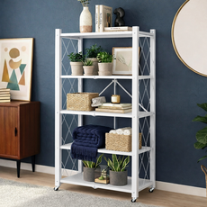 센스킹 철제 수납선반 원터치 간편 폴딩선반 다용도 고강도 접이식 철제선반, 화이트, 5단