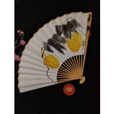 手繪收納葫蘆宣紙摺扇 貴妃斑竹扇骨, 如圖所示, 1個