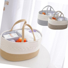 코튼로프 기저귀 수납 다용도 손잡이 바구니 기저귀수납함 기저귀수납 누빔바구니, 베이지, 1개