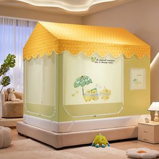 卡通小房子A類抗菌防蟎防摔親子兒童回底蚊帳加密遮光1.5m1.8米牀, 歡樂一家
