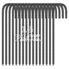 16피스 30.5cm(12인치) 금속 정원 말뚝 아연 도금 스틸 J 모양 후크 철근 말뚝 튼튼한 텐트 말뚝 체인 링크 펜스 말뚝 야외 잔디 장식용 블랙, 16PCS