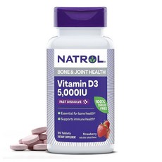 Natrol 비타민 D3 빠른 용해 5000 IU 캡슐 면역 건강 지원 딸기맛 90 정, 딸기, 1개, 0.9726470381647128