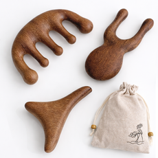 Theondo 우드 괄사 바디 페이스 두피 마사지기 3종세트, 1세트