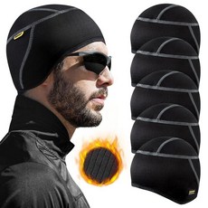 Mancozy 스컬 캡 헬멧 라이너 사이클링 러닝 모자 보온 플리스 방풍 남성 여성용 헬멧 아래에 적합 블랙(5팩)