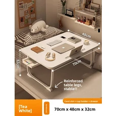 다기능 접이식 컴퓨터 책상 소형 테이블 보드 기숙사 만화 학습 간단한 가정용 게으른 사무실, 20 화이트-4870cm 사각+컵홀더+서랍