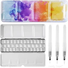 37 웰스 수채화 금속 상자 수채화 물감 예술가 및 애호가를 위한 3개의 물 붓 포함 뚜껑이 있는 페인팅 팔, 01 Color