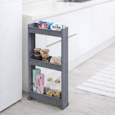 웰이즈 이동식 트롤리 틈새 수납 선반, 그레이, 1개