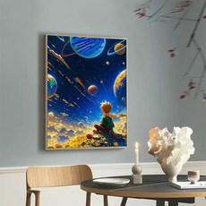 裝飾畫 星空小王子diy數字油畫2025新款高級感填色畫打發時間手繪裝飾畫, 小王子二彩盒包裝 ,60*75cm, 1個