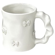 StarR 리본 패턴 세라믹 스트레이트 머그컵, 1개, 화이트