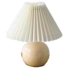 【Mii厝邊】韓系ins百褶檯燈 百折檯燈百葉檯燈臥室床頭臺燈 LED小夜燈 拍照佈置, 奶黃陶瓷底座【韓系百葉台燈】