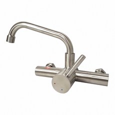 蝴蝶衛浴 LF無鉛認證 35芯 304不鏽鋼廚房無鉛水龍頭 冷熱混合 壁式龍頭 出水管可左右橫移, 1個, 【7166-17+無鉛7170】全配,17cm