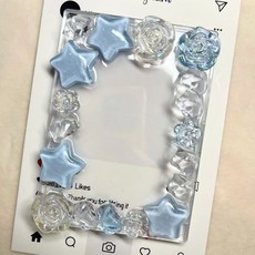 桃園出貨-卡磚成品 貝殻uv滴膠樹脂星星透明ins可愛冰塊百搭立體愛心小卡收納 小卡卡磚 ins小卡 壓剋力相框, 1個, 星星花園藍色