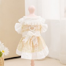 春夏季貓咪衣服 法式碎花珍珠格紋連衣裙子 薄款透氣寵物服裝, 綠色珍珠格紋, 1個