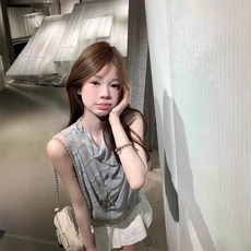 Yellwel 여성용 여름 민소매 체크 무늬 티셔츠 백리스 상의 DJP