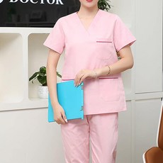 dimowa 병원유니폼 간호사 물리치료사 에스테틱유니폼, 1개, (순면직물) 핑크