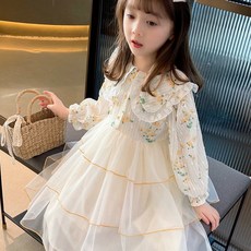 小不點兒 女童洋裝 假兩件碎花娃娃領長袖連身裙 公主紗裙